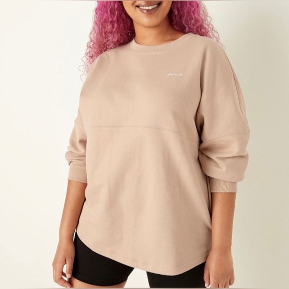 Victoria’s Secret PINK Colorblock Love Gradient Varsity Crew Sweatshirt Beige M - Picture 3 of 5